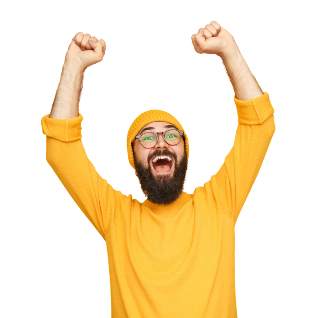 Man celebrating organic traffic on his website